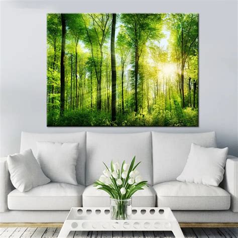 1 Pcs Lush Forest Tree Landscape Canvas Hd Prints Poster Wall Art Pictures Framework Paintings