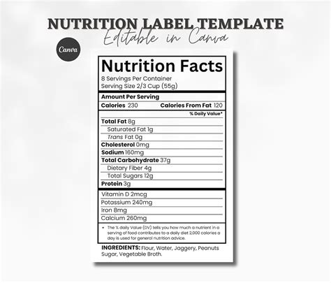 100 Nutriations Facts Editable Nutrition Facts Template Nutrition Facts Png Birthday