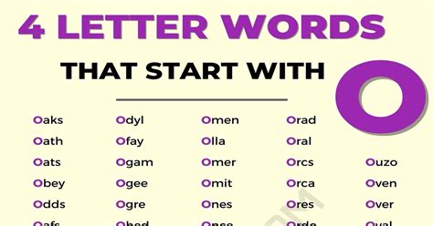 105 Cool 4 Letter Words Starting With O In English 7Esl
