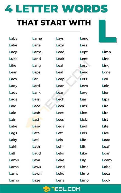 108 Useful 4 Letter Words Starting With L In English Artofit