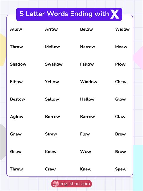 15 Five Letter Words Ending In X In English Vocabulary
