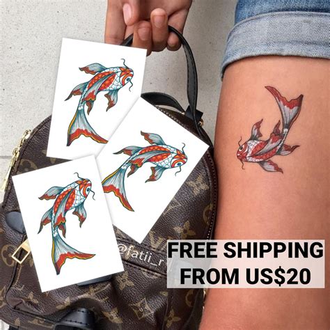 2 Sheets Koi Fish Japan Asian Temporary Tattoos Tattoo Body Art Stickers For Party Decor Favors Tattoos Neck Arm Chest For Women Men Adults