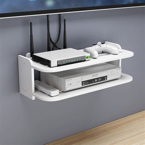 2 Tier Floating Shelves Wifi Router Hanging Layer Multi Tap Outlet Set Top Box Holder Cable