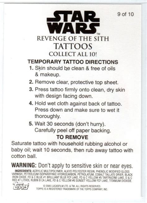 2005 Star Wars Revenge Of The Sith Retail Tattoo Insert Cards 1 10 You Pick Nm Ebay