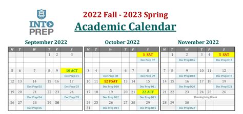 2022 Fall 2023 Spring Academic Calendar Into Prep