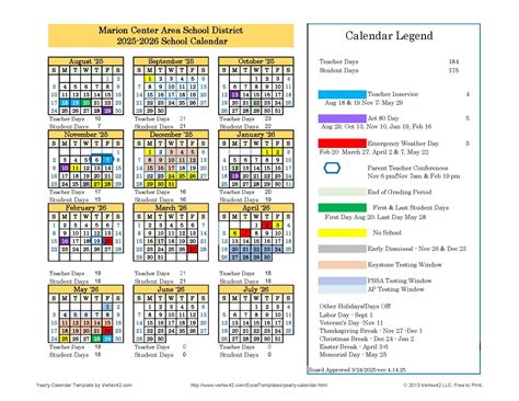 2025 2026 School Calendar About Us Marion Center Area School District