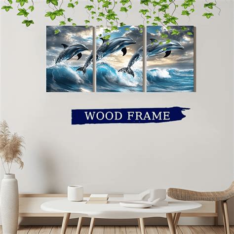 2D Flat Blue Dolphin Wall Art Wood Framed Marine Themed Canvas Print Turquoise Ocean Mural 2D Flat Blue Dolphin Wall Art Wood Framed Marine Themed Canvas Print Turquoise Ocean Mural