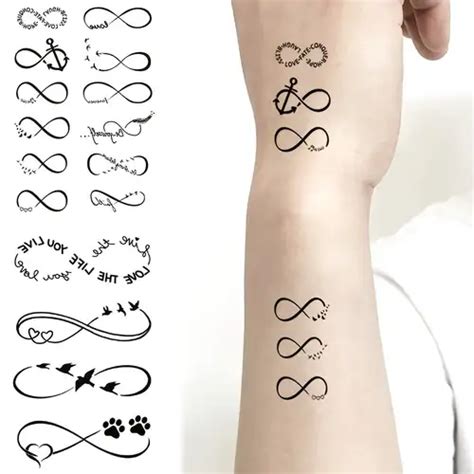 2Pcs Black Infinity Symbol Themed Small Pattern Tattoo Stickers Love Animal Waterproof Temporary Tattoo Stickers Suitable For Hands Legs Body Decoration S And Wo Party Decoration
