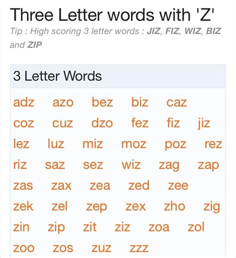 3 Letter Words A Z List For Scrabble Wordle Amp Esl