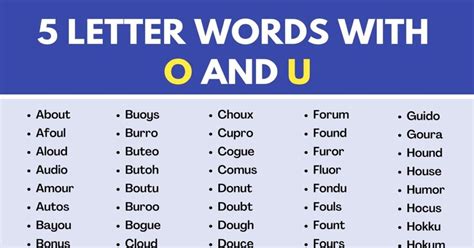 350 Cool 5 Letter Words With O And U In English 7Esl