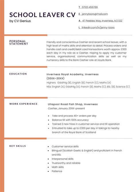4 Free School Leaver Cv Examples Writing Guide