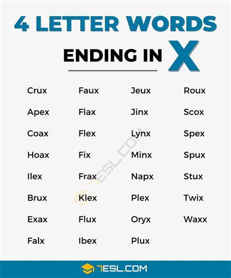 4 Letter Words Ending In X 31 Words In English 7Esl 4 Letter Words Ending In X 31 Words In English 7Esl