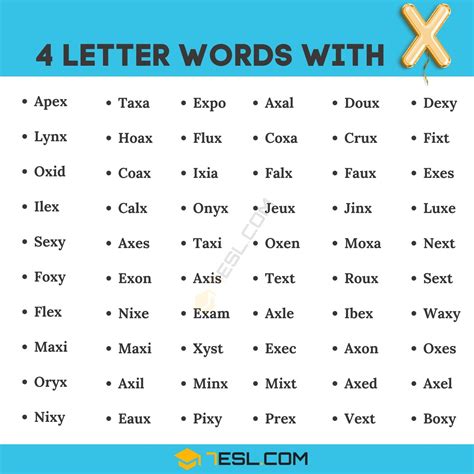 4 Letter Words With X 63 Words In English 7Esl 4 Letter Words With X 63 Words In English 7Esl