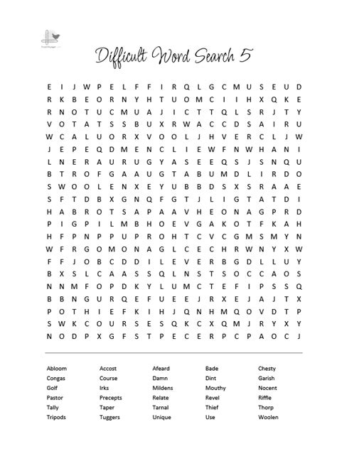5 Difficult Printable Word Search Puzzles Puzzlevoyager Com