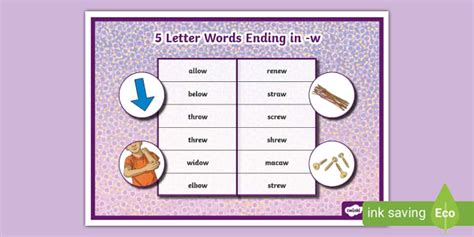 5 Letter Words Ending In W Word Mat Hecho Por Educadores