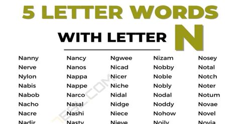 5 Letter Words With N 2700 English Words 7Esl