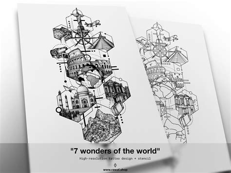7 Wonders Of The World Custom Tattoo Design Travel Tattoo Wanderlust Tattoo Geometric Tattoo Nature Tattoo Geometric Tattoo Dotwork Etsy