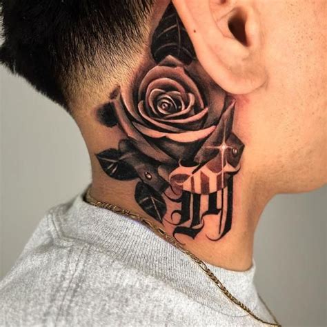70 Masterful Rose Neck Tattoos And Their Meanings Art And Design Rose Neck Tattoo Black