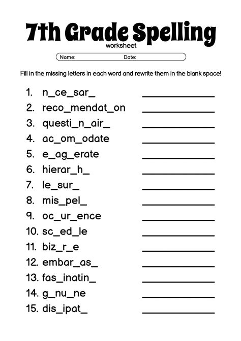 7Th Grade Spelling Words Worksheets Free Worksheets Printable