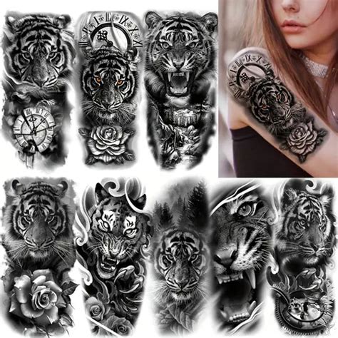 8 Large 3D Rose Tiger Temporary Tattoos Men Women Suitable Temu 8 Large 3D Rose Tiger Temporary Tattoos Men Women Suitable Temu