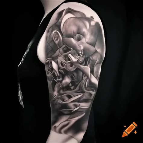 A Battle Between Heaven And Hell Tattoo Blackandgreytattoo Realismtattoo Fullsleevetattoo Montr Al Montrealtattoo