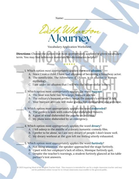 A Journey By Edith Wharton Quiz Analysis Worksheets And Vocabulary Games Bundle Made By Teachers