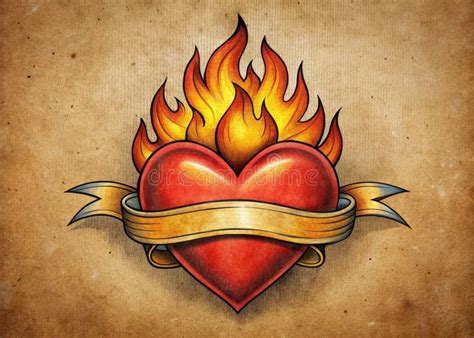 A Minimalist Flaming Heart Tattoo Design Vintage Style Bound By A Ribbon Of Eternal Love Stock Illustration Illustration Of Flash Minimalist 361498880