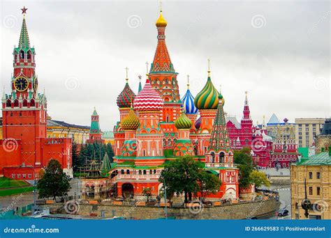 Above St Basil Cathedral Red Square And Kremlin Panorama Moscow Russia Stock Image Image Of