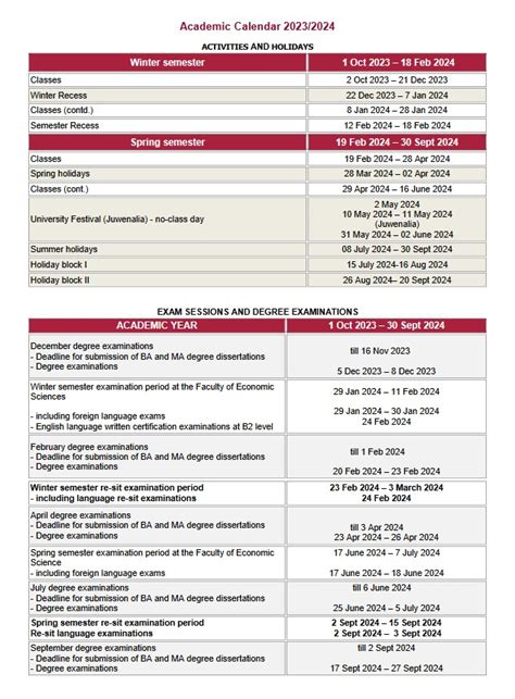 Academic Calendar Wydzia Nauk Ekonomicznych Academic Calendar Wydzia Nauk Ekonomicznych