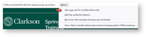 Allow Pop Ups For A Sp Clarkson S Documentation Library