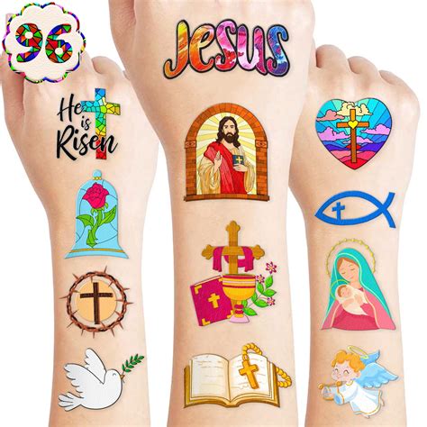 Amazon Com Easter Religious Temporary Tattoos Holy Week Christian Faith Jesus Cross He Is Risen Spring Themed Stickers For Kids Party Supplies Decorations Favors And Prizes Gifts For Boys And Girls Ideal