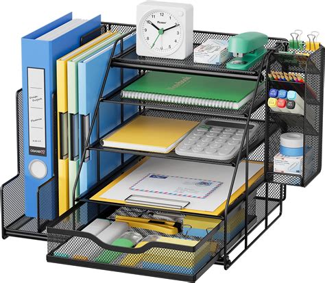 Amazon Com Haviget Office Supplies Desk Organizer With Sliding Mesh Drawer 5 Compartments