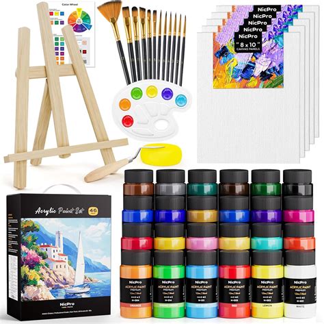 Amazon Com Nicpro Acrylic Paint Canvas Set For Adults 46Pcs Art Painting Supplies Kit With 24