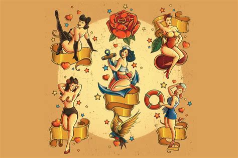 Amazon Com Old Fashioned Pin Up Girls Sex Symbol Tattoo Cool Wall Art Print Poster 36X24 Posters Prints