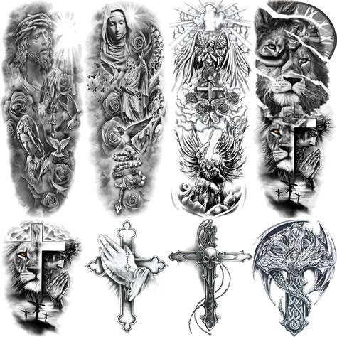 Amazon Com Realistic Cross Wing Temporary Tattoo For Men Large Half Sleeve Black Religious Holy God Jesus Fake Tattoo Tribal Adult Teen Christian Pray Hand Temp Tatoo Sticker Arm Chest Body Art
