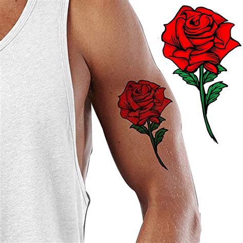 Amazon Com Tatodays 2 X Sheets Large Red Rose Flower Temporary Tattoos For Adults Kids Women Men Boys Girls Gothic Flower Big And Small Roses Adult Temp Tattoo On Transfer Paper Body