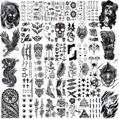 Amazon Com Vantaty 50 Sheets Black Temporary Tattoos For Men Adults Ealge Dragon Lion Wolf Animals For Women Neck Arm Thigh Fake Small Skull Tattoo Sticker For Kids Children Boys Girls Tatoos