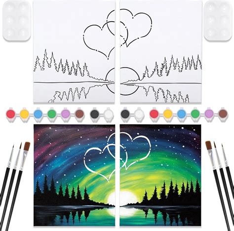 Amazon Com Vochic 2 Pack Sip And Paint Kit Pre Drawn Canvas For Painting For Adults Starry