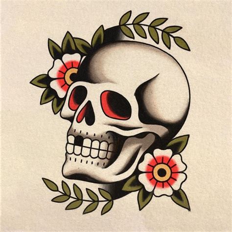 American Traditional Skull Tattoos Designs