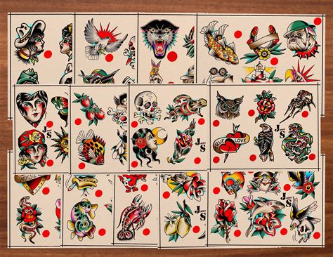 American Traditional Tattoo Flash Sheet 13 Etsy