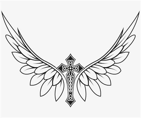 Angel Wings Vector Tattoo Design With Holy Cross Premium Vector