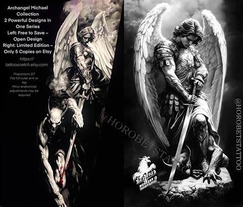 Archangel Michael Tattoo Design Black And White Limited Edition Full Arm Or Leg Etsy Australia