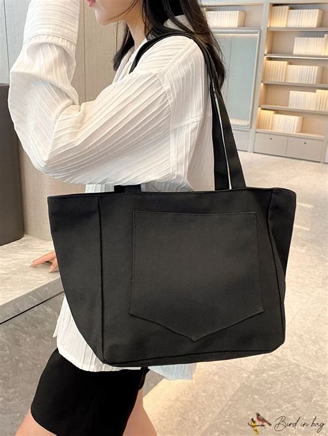 Birdinbag Modern Canvas Shoulder Tote Stylish School Bag For College Students Schwarze