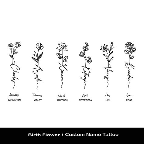 Birth Flower Name Tattoo Custom Floral Tattoo Etsy Name Flower Tattoo Men Flower Tattoo