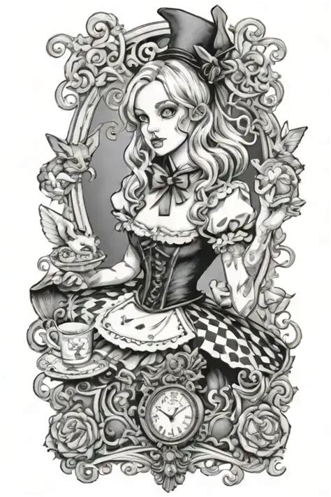 Black And Grey Alice In Wonderland Tattoo Blackink Ai
