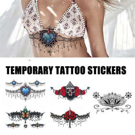 Black Underboob Tattoo Temporary Tattoo Stickers On Chest Waist Waterproof Body Ebay Australia