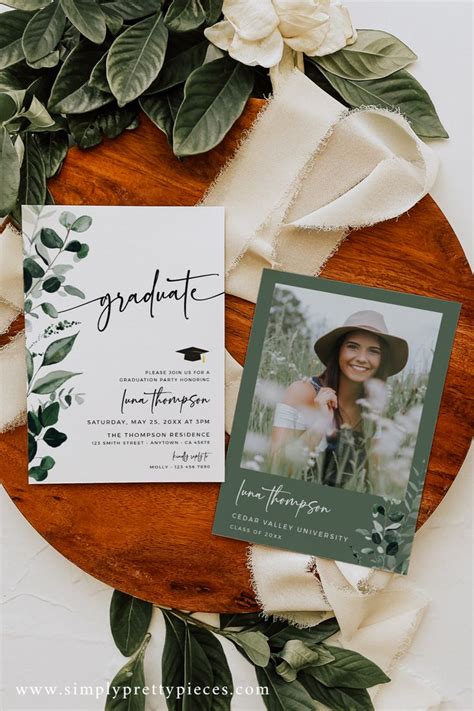 Botanical Graduation Invitation Greenery Graduation Announcement Modern Graduation Invite