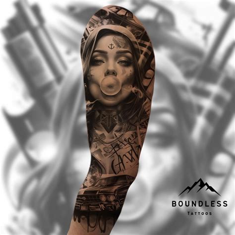 Bubble Chicano Girl Half Sleeve Tattoo Design Black And Grey Chicano Realism Upper Arm Tattoo Ready To Use Digital Download Etsy