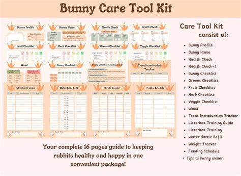 Bunny Care Printable Kit Rabbit Health Amp Habit Tracker Digital Download Etsy