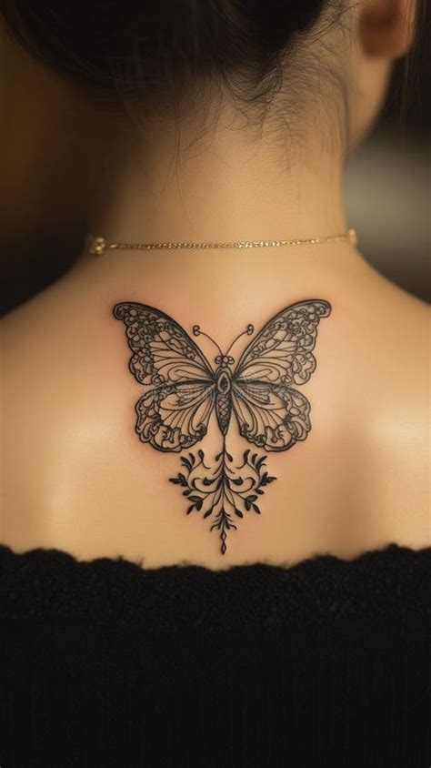 Butterfly Tattoo Design Placed On Women S Back Bold And Fine Line Beautiful Butterfly Tattoo Stock Photo Image Of Beautiful Master 343794656